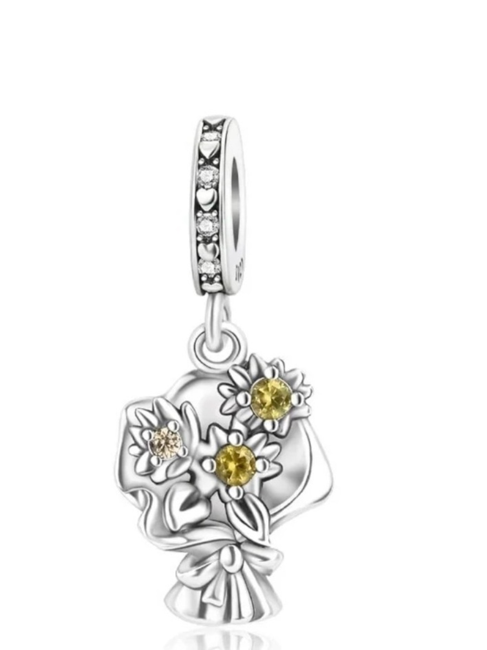 Silver Bouquet Dangle Charm with Yellow Stones